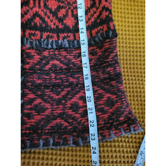 Free People Aztec Boho Western Y2K Button Red Brown Hooded Sweater GUC Large - Picture 5 of 5